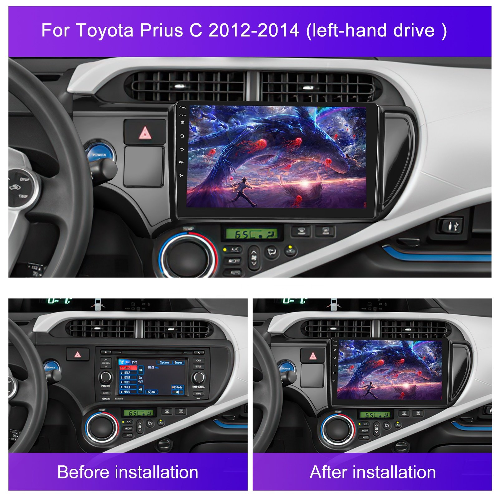 Podofo 9" Android 11 Car Stereo For Toyota PRIUS C 2012-2014 Car Radio Autoradio Carplay Android Auto GPS Wifi Hifi Audio FM RDS