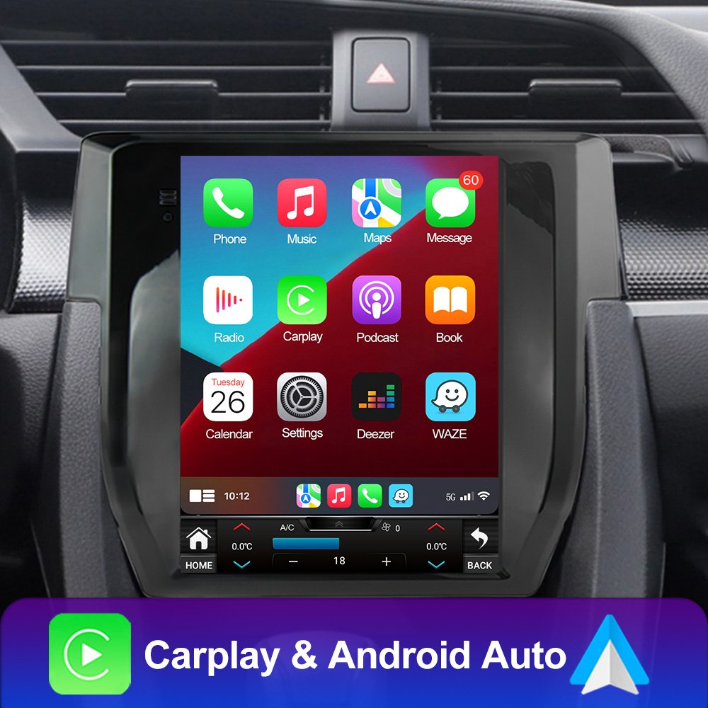 LEHX 8Core 4G Car Radio Multimedia For Honda Civic 2015-2020 Android 12 Auto Carplay Stereo Gps Navigation 2 Din Tesla Style