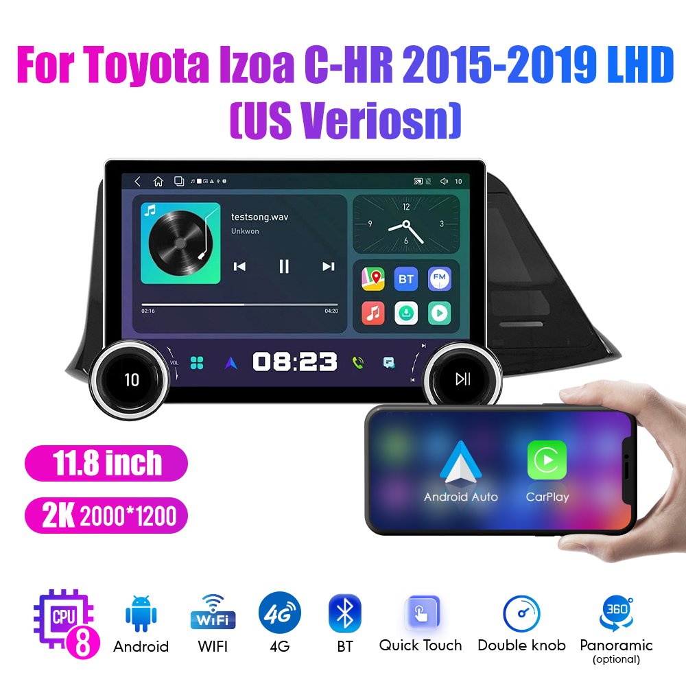 11.8Inch 2Din Android Car Radio For Toyota Izoa C-HR 2015-2019 LHD 2K QLED Screen Car Stereo Car DVD Player Carplay Android Auto