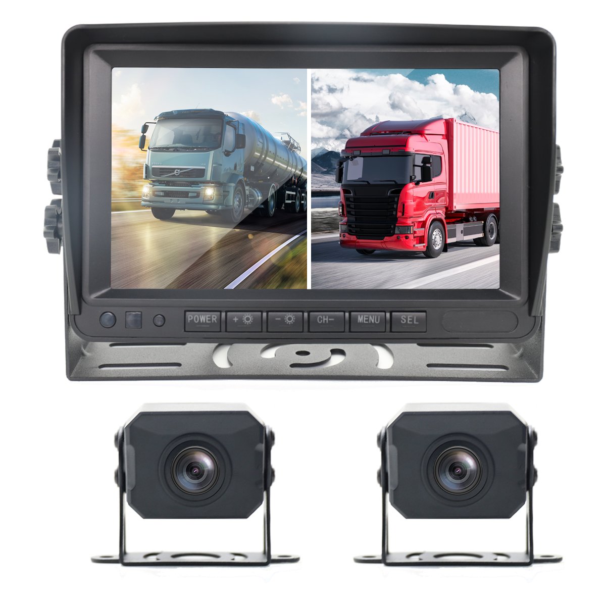 YWX 2 Channel 7in Car Reverse IPS screen Monitor with 2pcs AHD Car Backup Camera 7in truck camera system