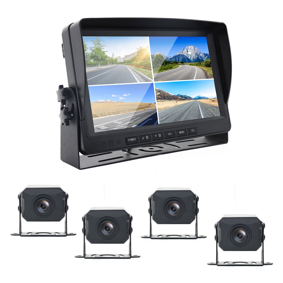 YWX 2 Channel 7in Car Reverse IPS screen Monitor with 2pcs AHD Car Backup Camera 7in truck camera system