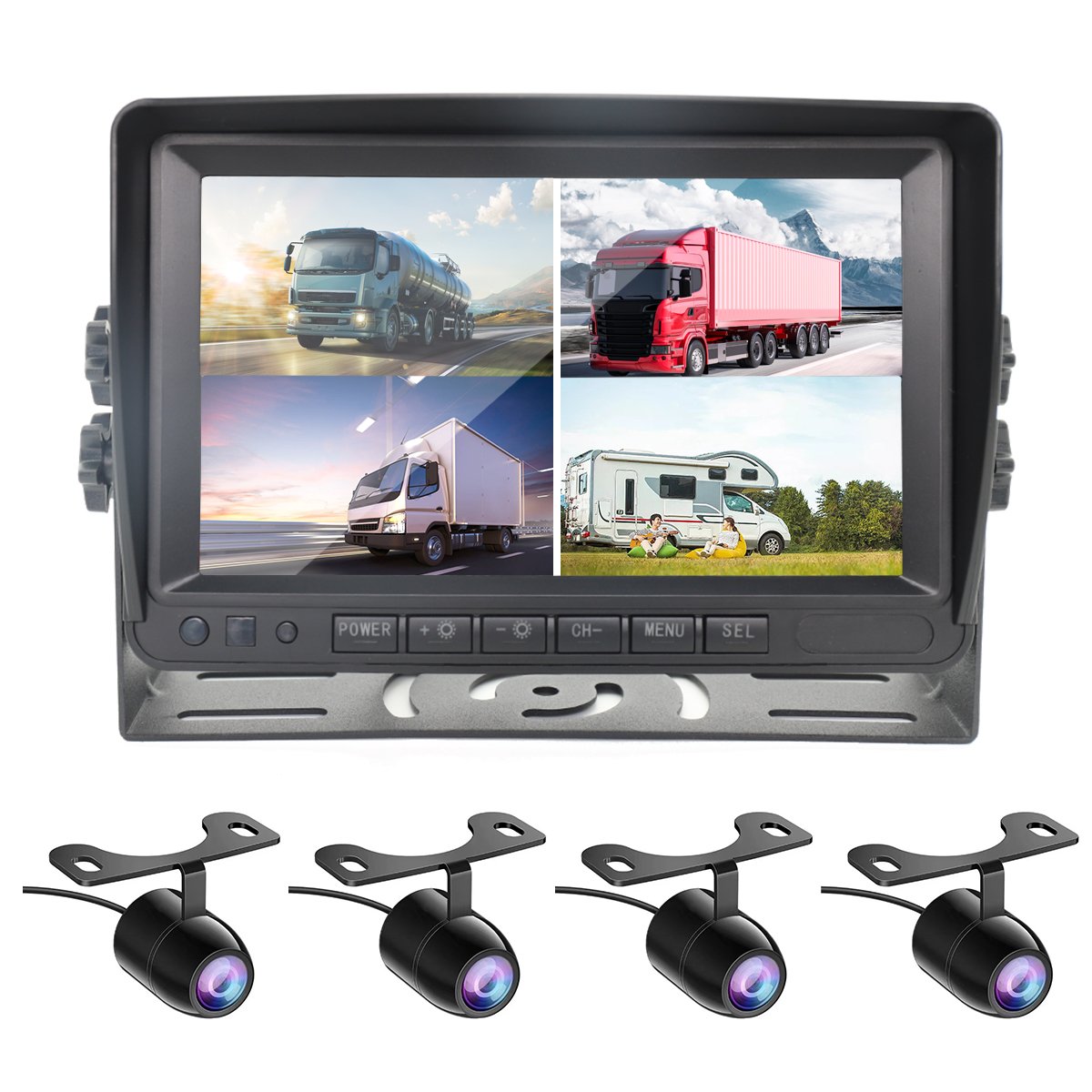 YWX 2 Channel 7in Car Reverse IPS screen Monitor with 2pcs AHD Car Backup Camera 7in truck camera system