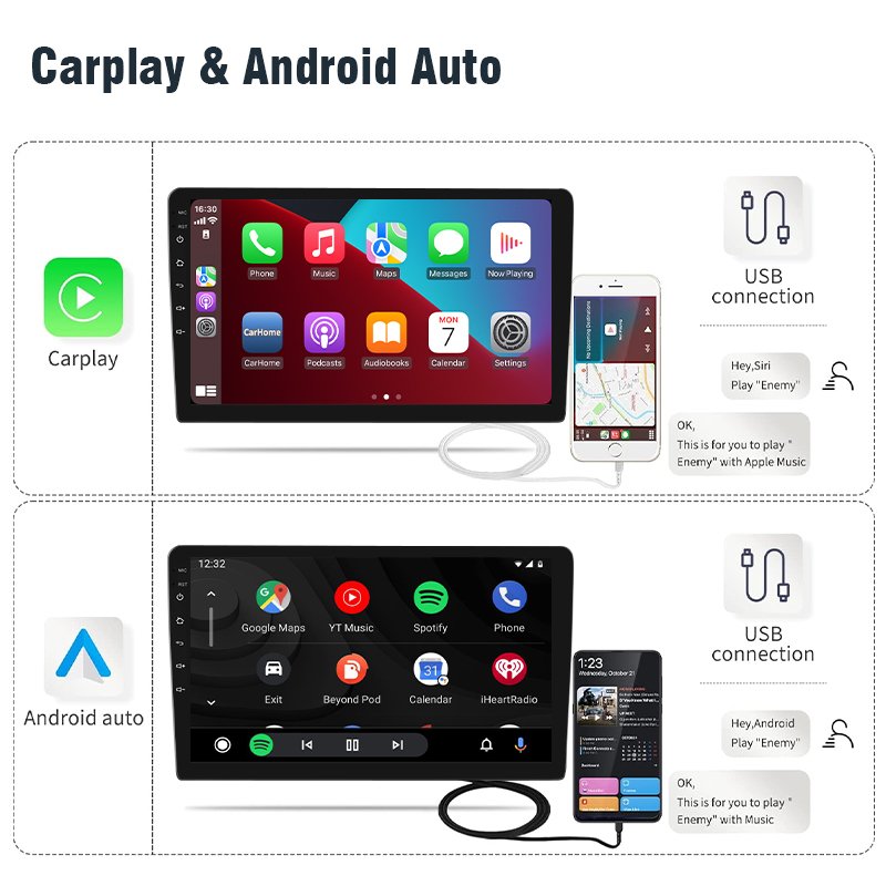 2024 New 9/10-inch Android 10 in-car DVD player, multi-touch screen, radio, Carplay GPS, voice recognition, 4K video