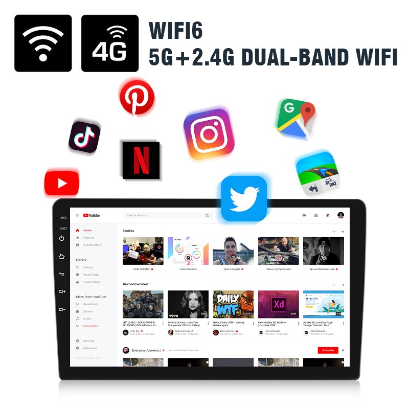 2024 New 9/10-inch Android 10 in-car DVD player, multi-touch screen, radio, Carplay GPS, voice recognition, 4K video