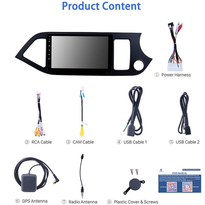 9 Inch android 12 Full Touch Screen Car GPS Navigation DVD Player for Kia Picanto Morning 2011-2014 RHD 2+32GB