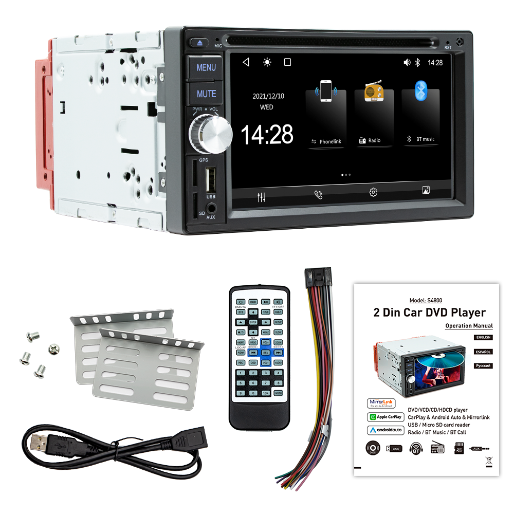 6.2 Inch S4800 Car DVD Player 5.0 HD Reversing Video Car MP5 Wired Carplay Car Multi-function Multimedia Player