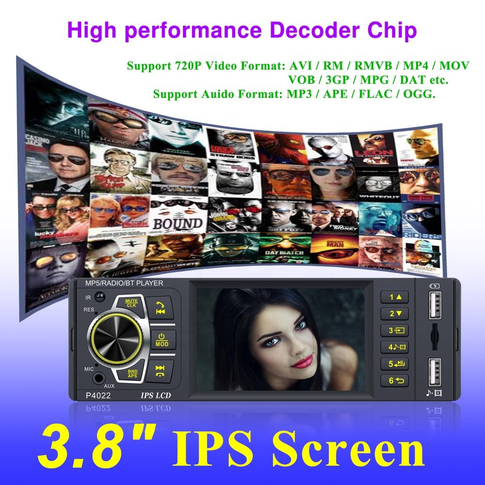 Podofo 3.8" Autoradio 1 Din IPS Capacitive Screen Audio Stereo FM BT With Remote And Microphone Control Support Reverse Camera