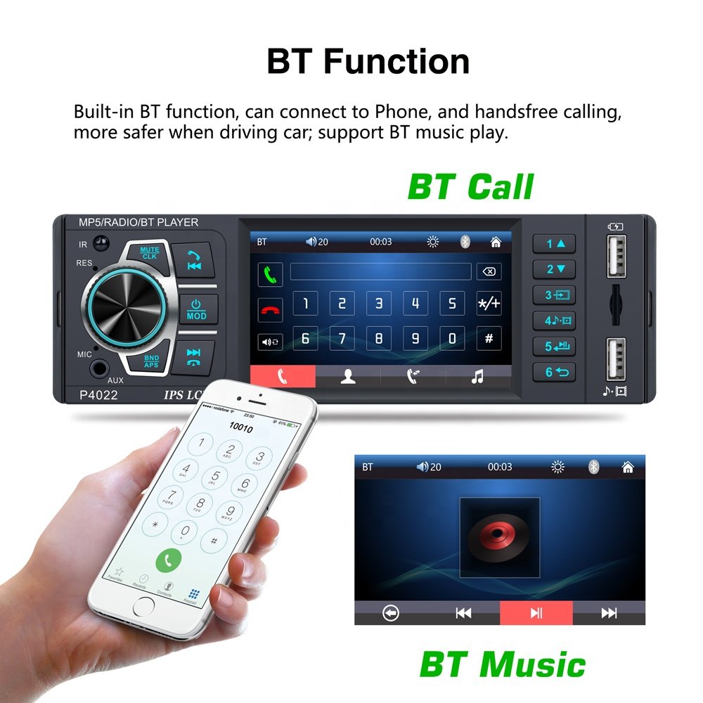 Podofo 3.8" Autoradio 1 Din IPS Capacitive Screen Audio Stereo FM BT With Remote And Microphone Control Support Reverse Camera