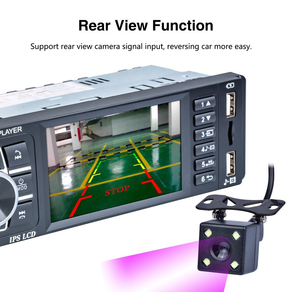 Podofo 3.8" Autoradio 1 Din IPS Capacitive Screen Audio Stereo FM BT With Remote And Microphone Control Support Reverse Camera