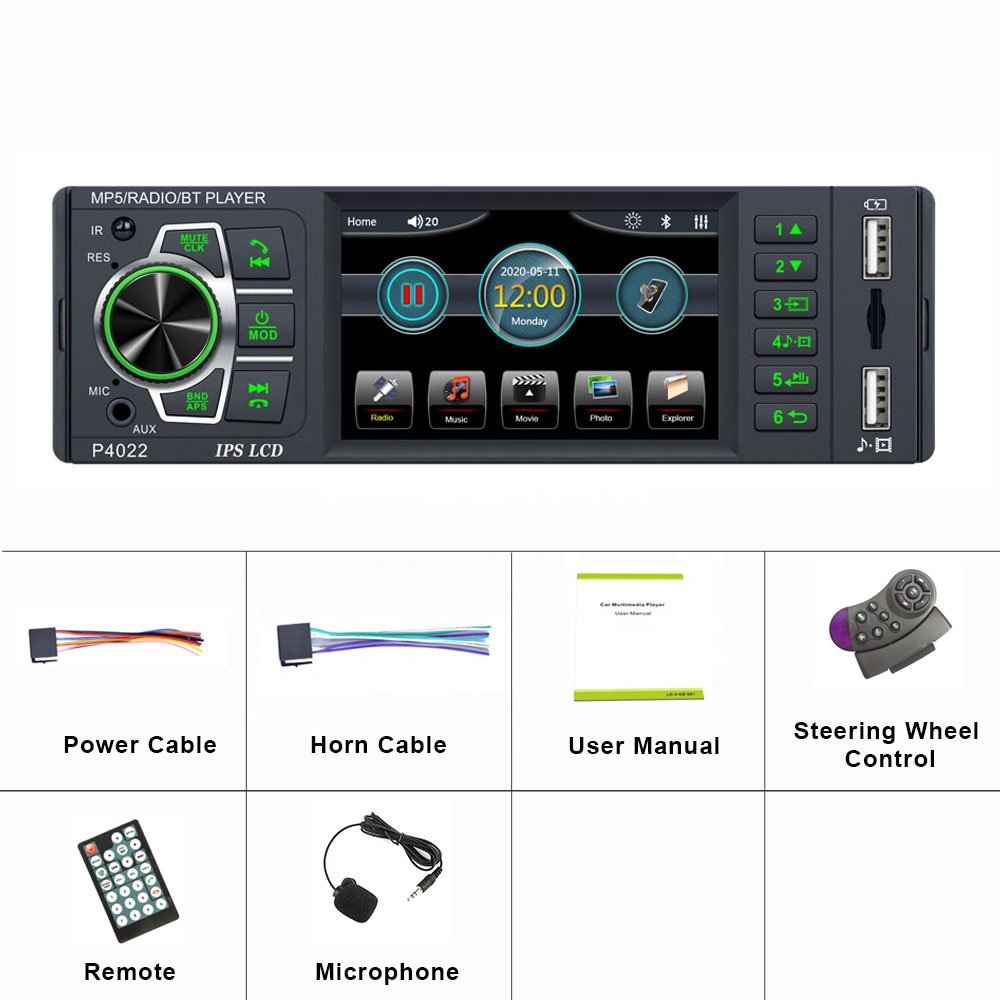 Podofo 3.8" Autoradio 1 Din IPS Capacitive Screen Audio Stereo FM BT With Remote And Microphone Control Support Reverse Camera