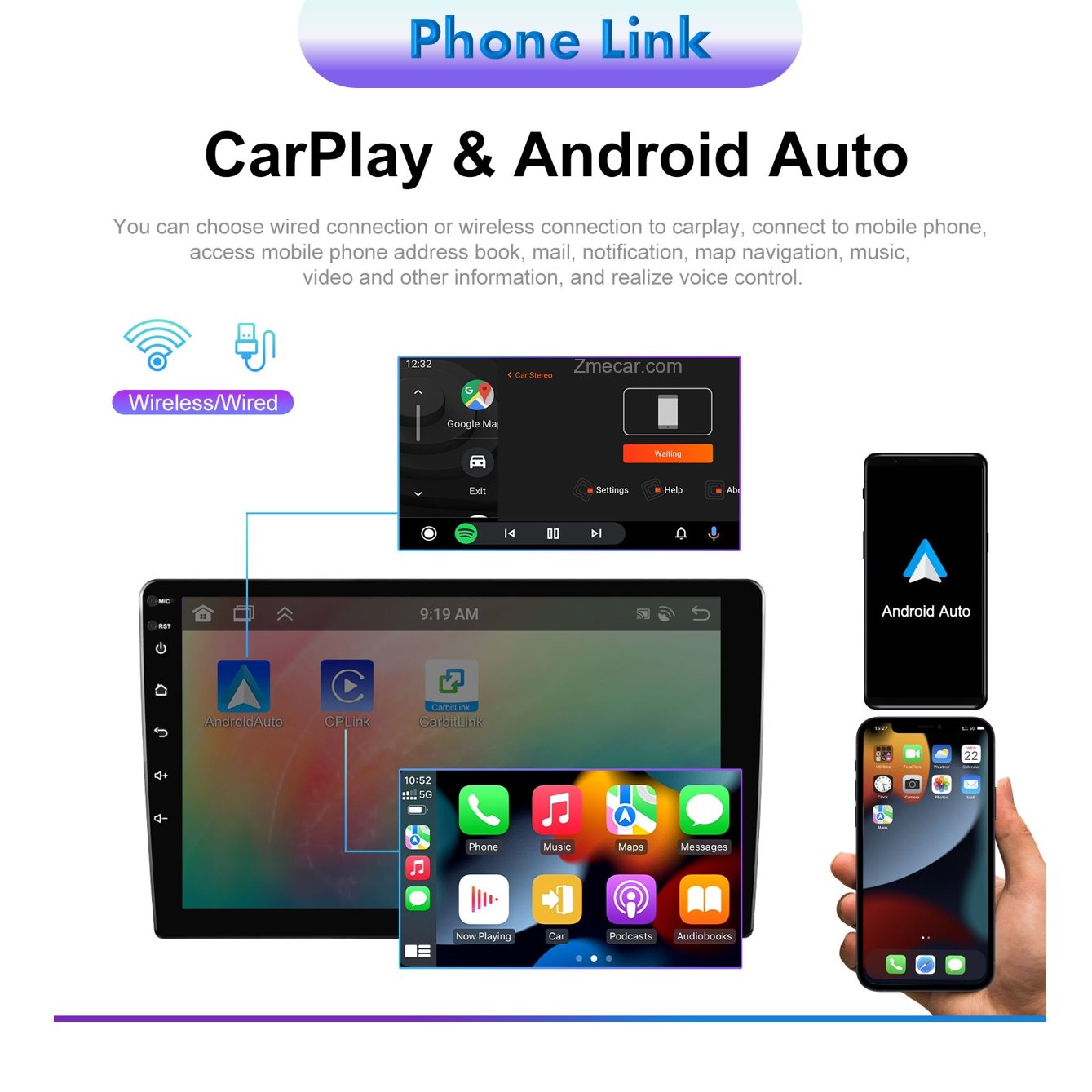 Zmecar TS7 Universal Android Car Radio 1024*600 Touch Screen Gps Navigator 7/9/10inch CarPlay Android Auto Car Dvd Player
