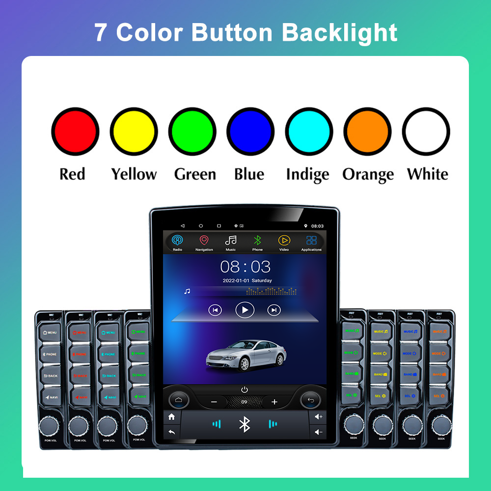 9.7 Inch Android Car DVD Player With 7 Colors Display Lights Support Wireless Carplay Wifi 5.0 IPS Screen GPS Navigation