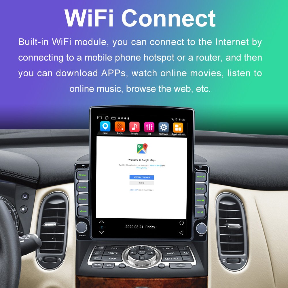 9.7 Inch Android Car DVD Player With 7 Colors Display Lights Support Wireless Carplay Wifi 5.0 IPS Screen GPS Navigation
