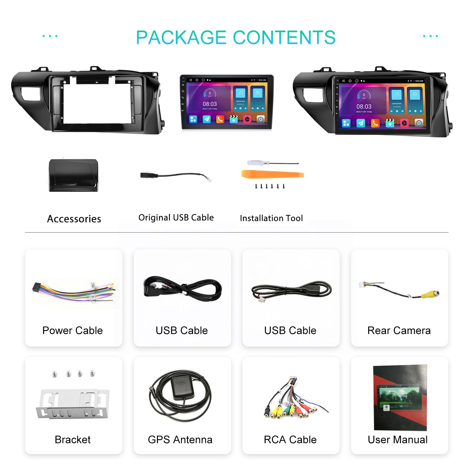 Podofo Android Car Radio 10 Inch 2+32GB 2 Din For Toyota Hilux 2016-2018 Carplay Android Auto BT WiFi GPS Hi-Fi FM Autoradio