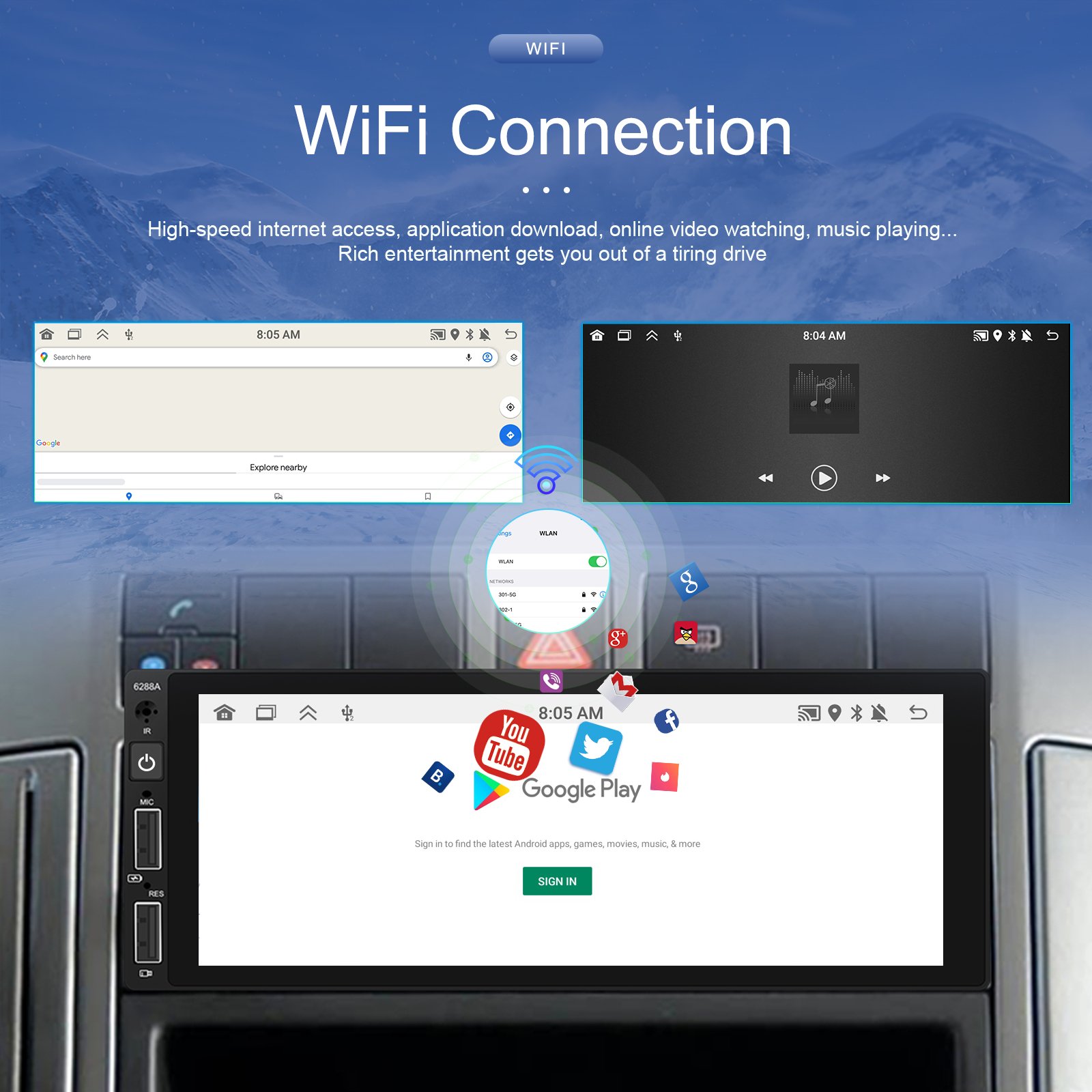 Podofo 6.86'' 2+64G 1 Din Android Car Radio Car Stereo Wireless Carplay & Wired Android Auto Wifi BT GPS FM RDS
