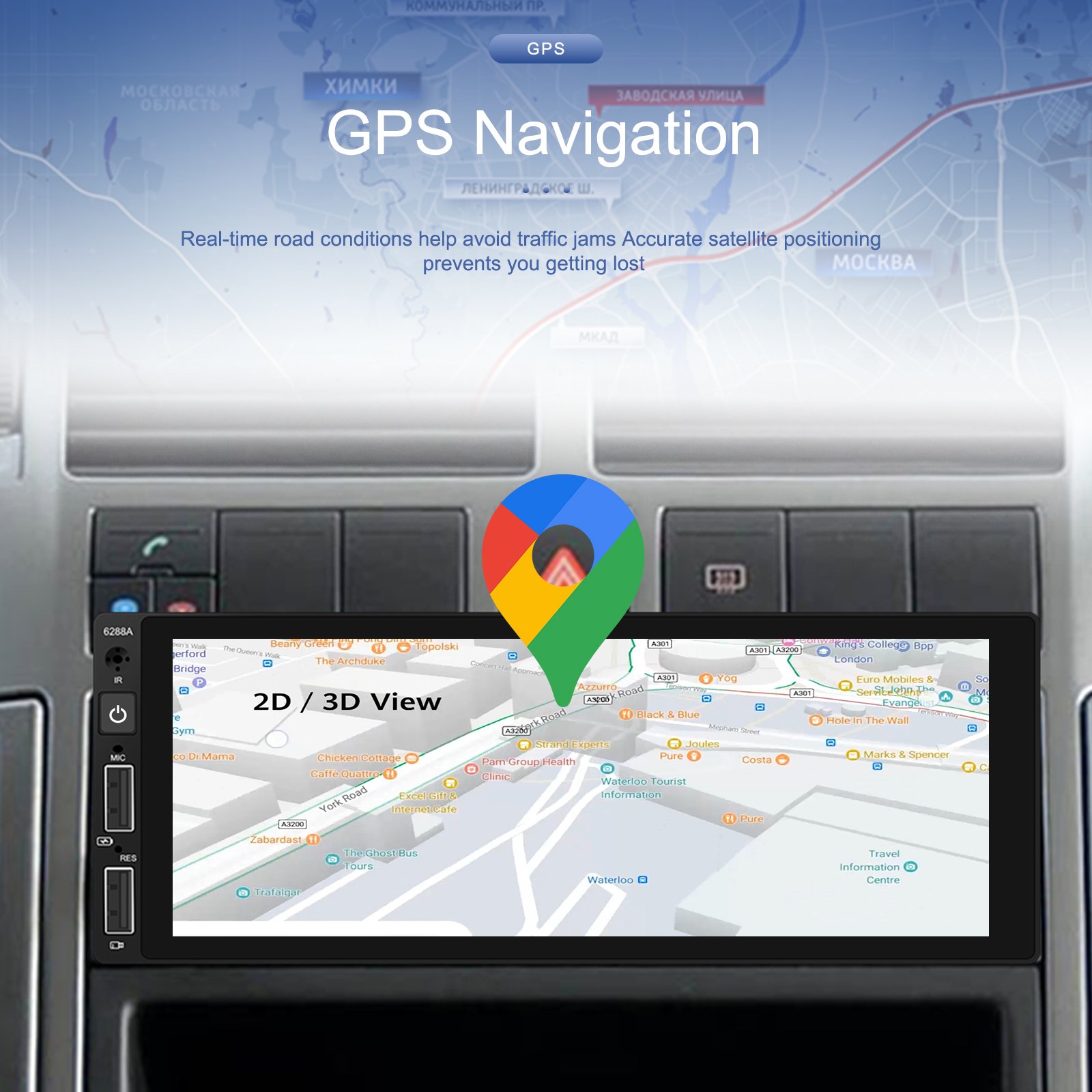 Podofo 6.86'' 2+64G 1 Din Android Car Radio Car Stereo Wireless Carplay & Wired Android Auto Wifi BT GPS FM RDS