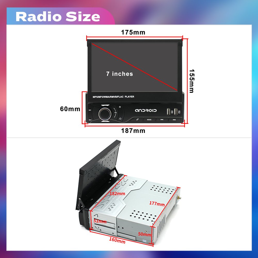 1Din Android 7 Inch GPS Navigation Universal Retractable Screen Car Radio Multimedia Video Player Central Car Stereo Carplay