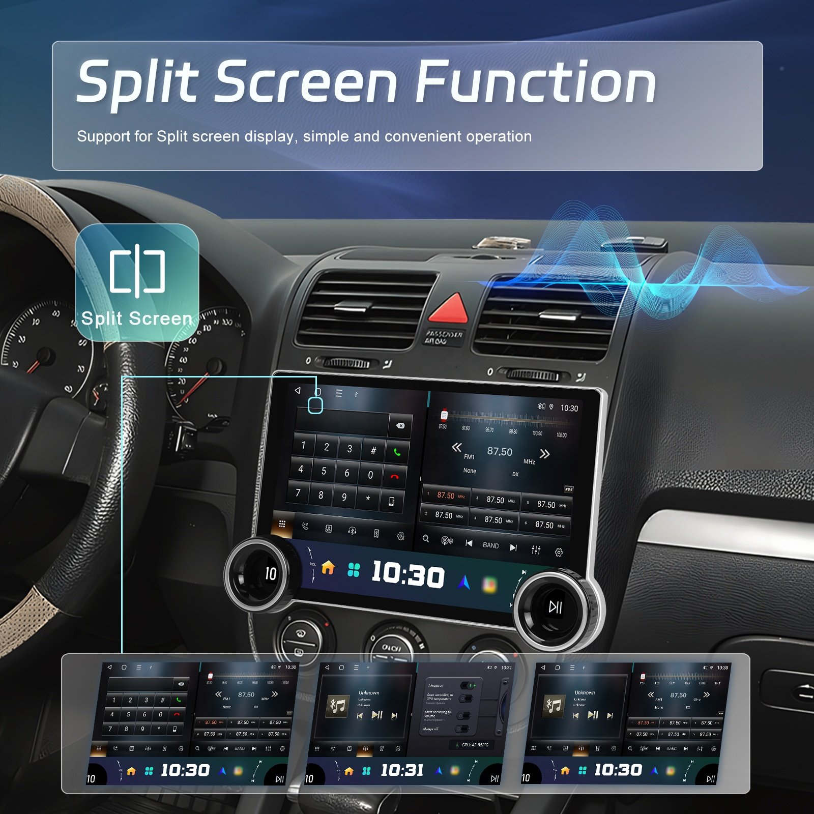Podofo 11.5" Android Car Radio Stereo 8 Core 4+64G Double Knob 2K QLED Carplay Android Auto GPS 4G Wifi DSP A2DP BT5.0 FM/RDS