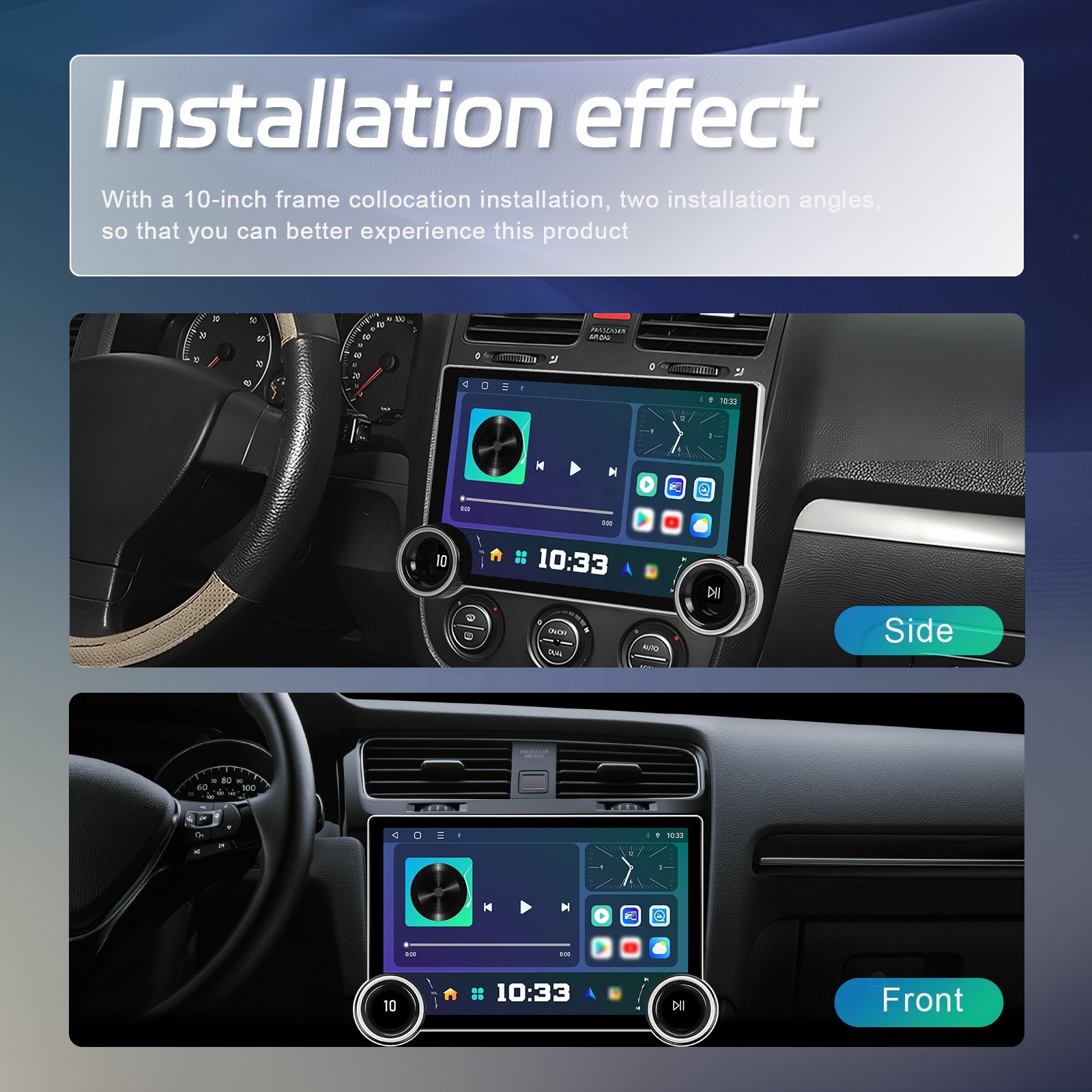 Podofo 11.5" Android Car Radio Stereo 8 Core 4+64G Double Knob 2K QLED Carplay Android Auto GPS 4G Wifi DSP A2DP BT5.0 FM/RDS