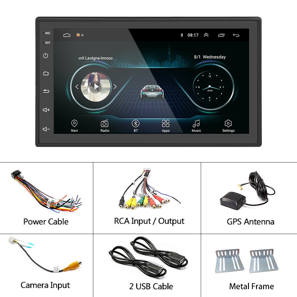Podofo 2 Din Android Car Radio Stereo 7" Autoradio Wireless Carplay GPS Navigation WIFI BT FM RDS