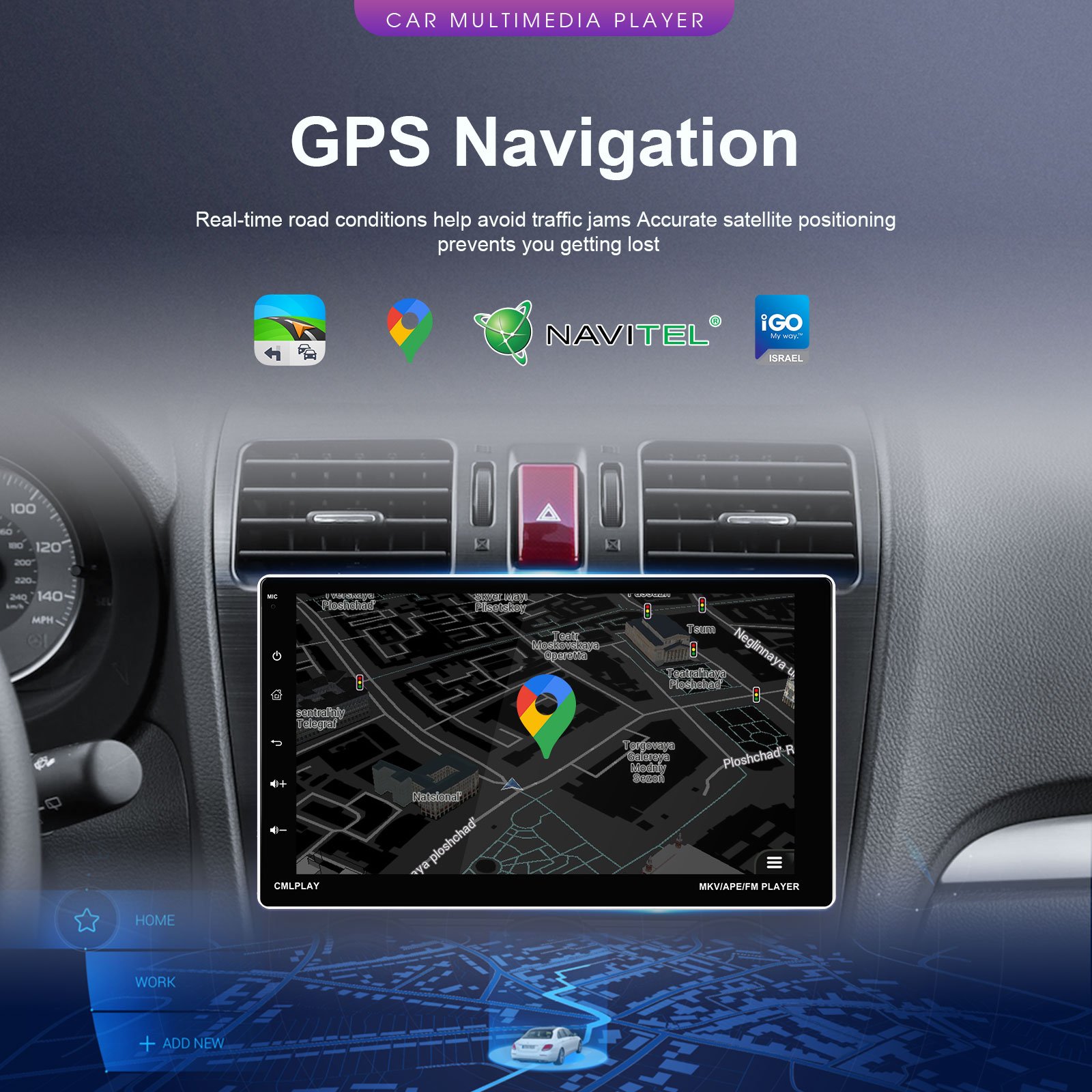 Podofo 9" Rotating 1 Din Android Car Radio 2+64G Android 13 Car Stereo CarPlay & Android Auto GPS WIFI Wholesale