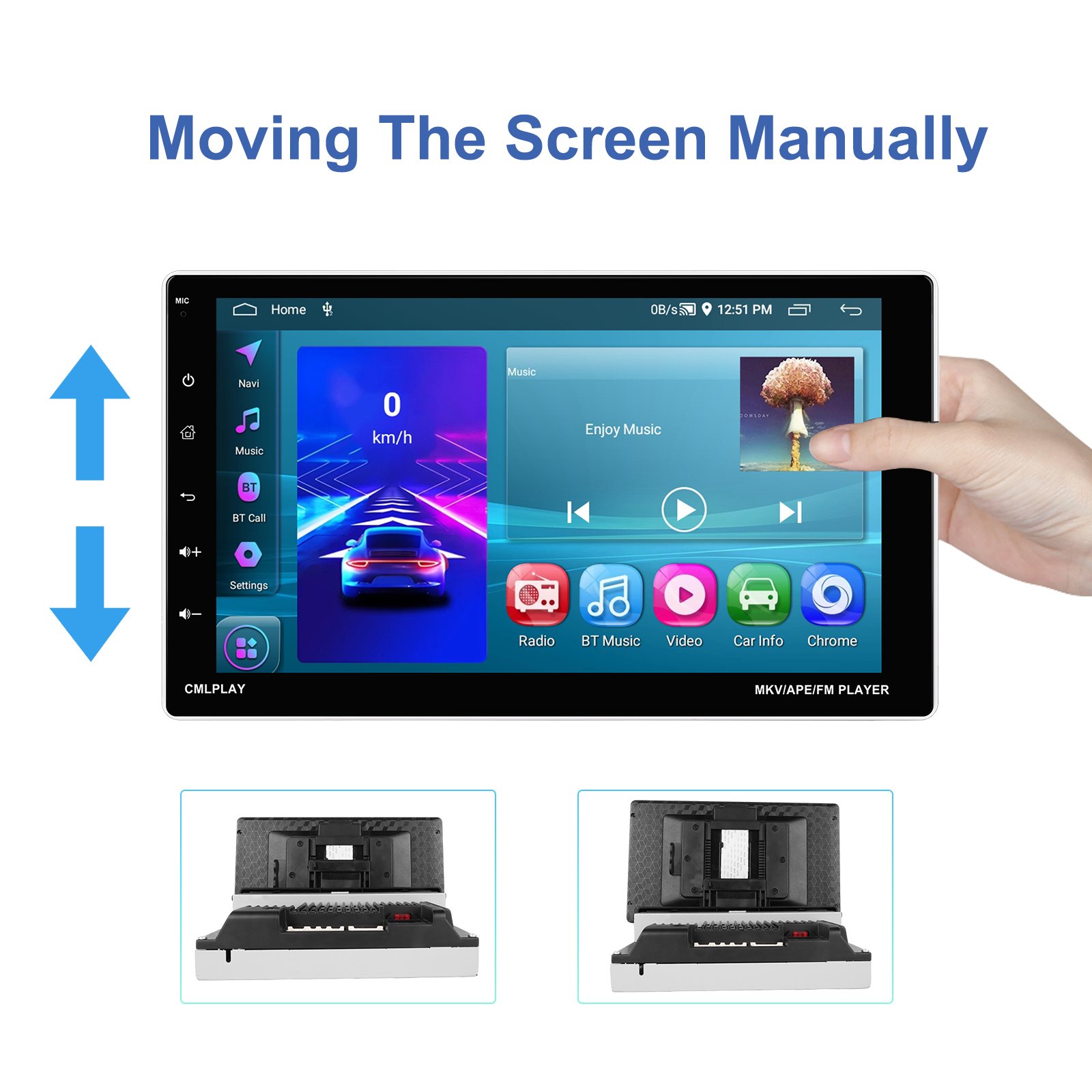 Podofo 9" Rotating 1 Din Android Car Radio 2+64G Android 13 Car Stereo CarPlay & Android Auto GPS WIFI Wholesale
