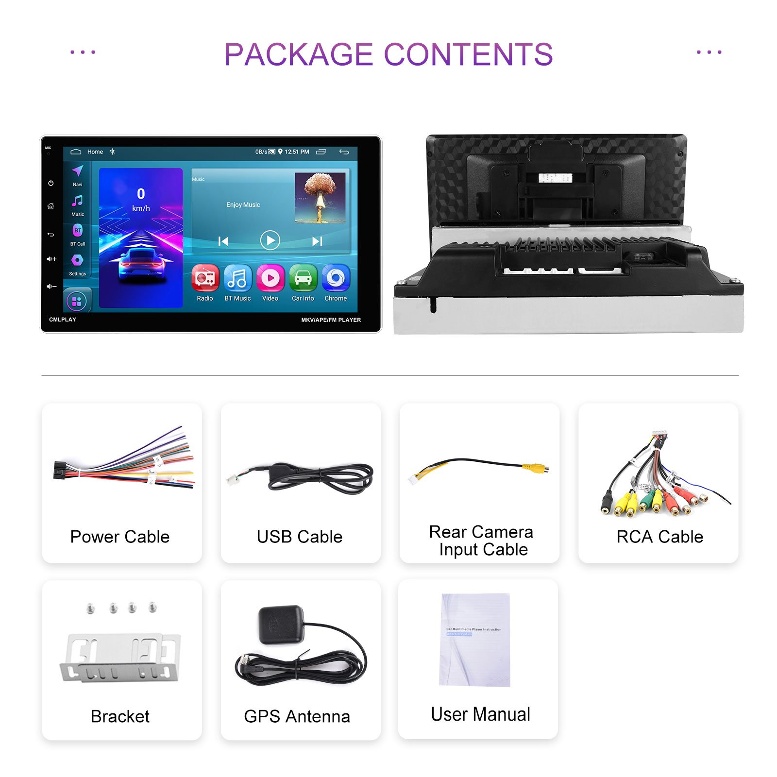 Podofo 9" Rotating 1 Din Android Car Radio 2+64G Android 13 Car Stereo CarPlay & Android Auto GPS WIFI Wholesale