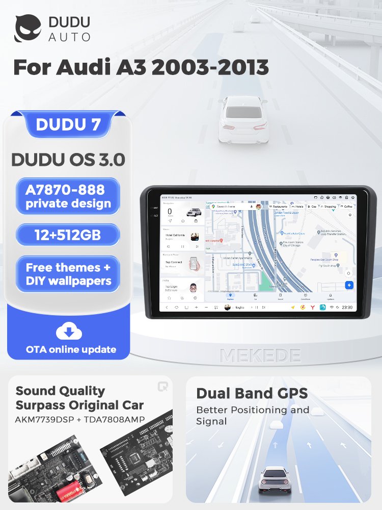 MEKEDE DUDU7 car video Android car-play auto gps navigation QLED touch screen For Audi A3 2003-2013 360 panoramic camera
