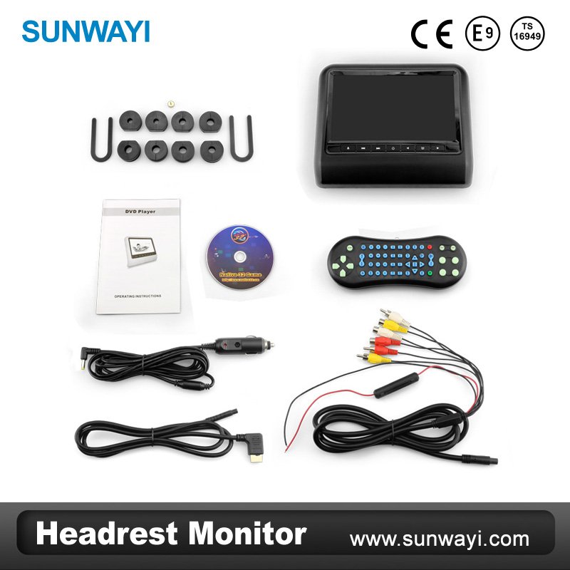 Automobiles 9 inch car dvd headrest monitor with leather zipper,USB,SD,FM,IR audio