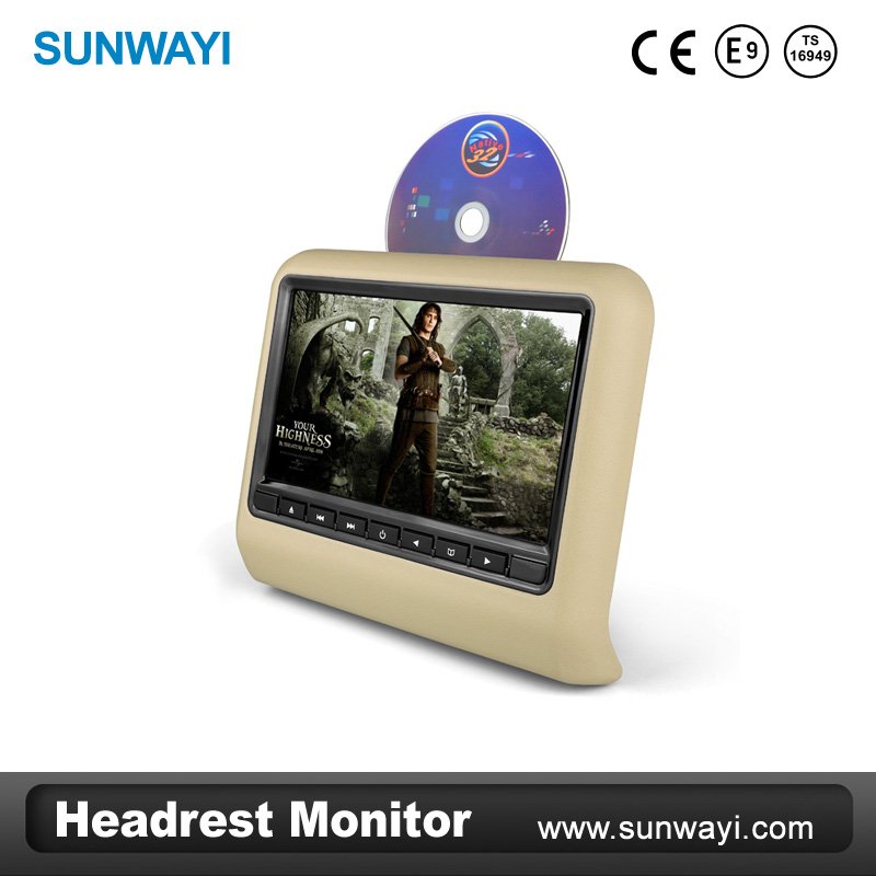 Automobiles 9 inch car dvd headrest monitor with leather zipper,USB,SD,FM,IR audio