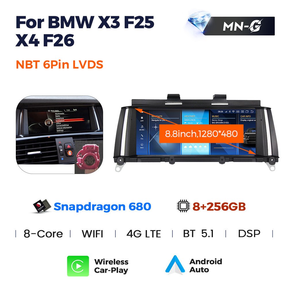 MEKEDE android 12 8+256G ID8 Car Stereo for Bmw X4 F26 X3 F25 2011 - 2017 Cic Nbt Voice control Video Audio GPS Car-play