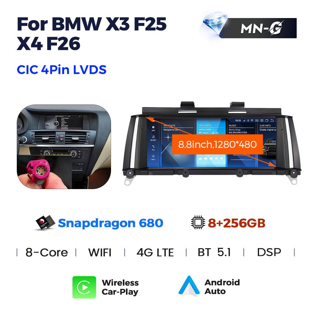 MEKEDE android 12 8+256G ID8 Car Stereo for Bmw X4 F26 X3 F25 2011 - 2017 Cic Nbt Voice control Video Audio GPS Car-play
