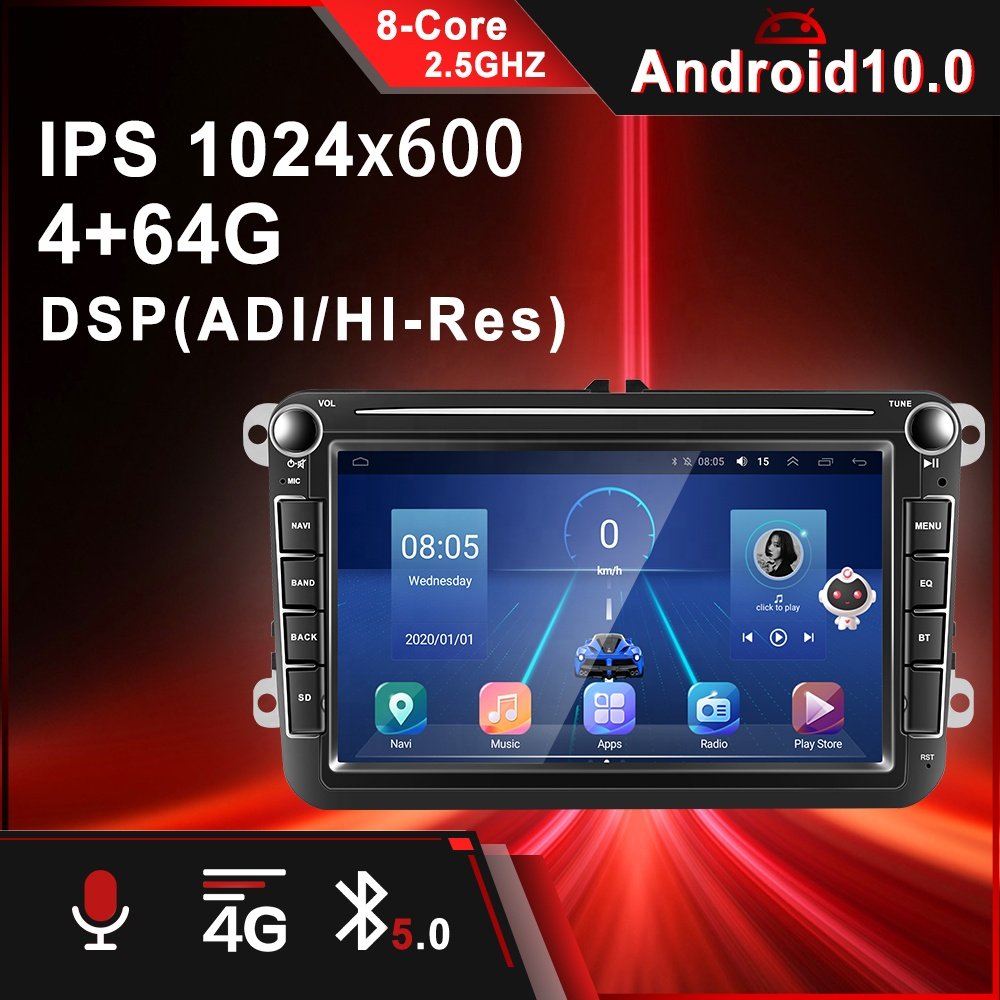 (RU Stock) Podofo 4+64GB 8'' Carplay 8 Core Android 13 Car Radio IPS Touch Screen GPS/Wifi/BT/4G/DSP/Hi-Res For VW/VOLKSWAGEN