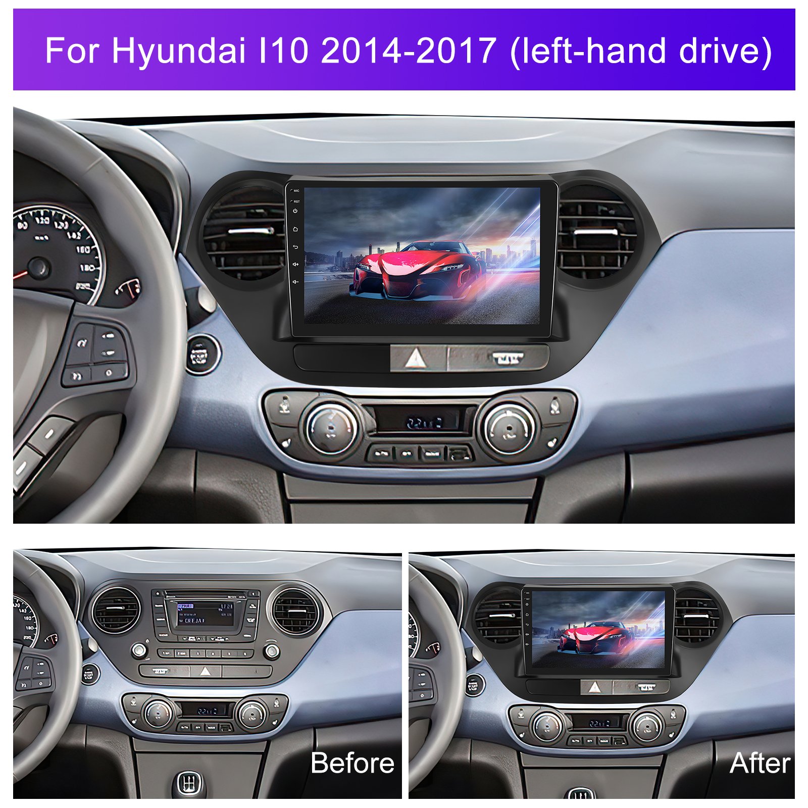 Podofo Wholesale 9'' Dedicated Car Radio Frame ABS Plastic Bracket Panel Cover Trim For Hyundai I10 2014-2017 Left-Hand Drive