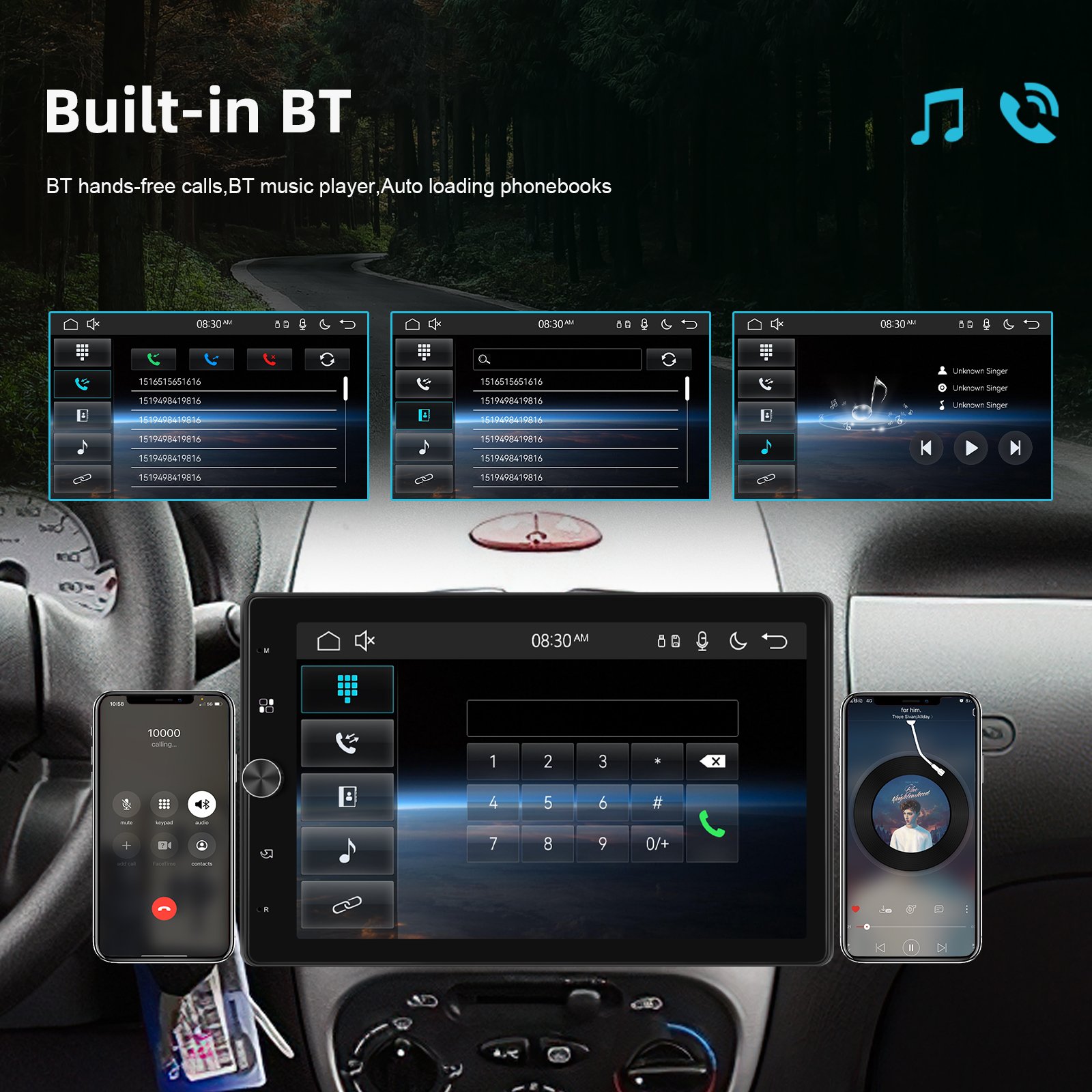 Podofo 10.4" Rotated Screen 1 Din Car MP5 Player Carplay Android Auto 1531C MP3 AUX FM BT EQ USB Autoradio Rear Camera