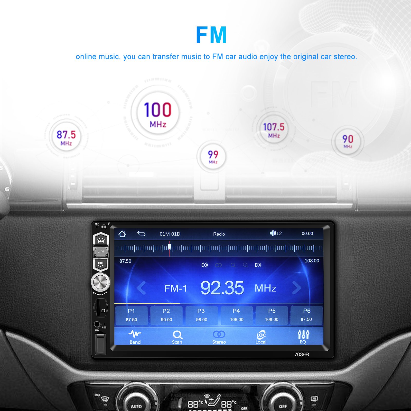 Podofo Single din 7'' Car MP5 Player Wireless Carplay Android Auto Touch Screen Auto Electronics 7039B USB BT FM with Microphone