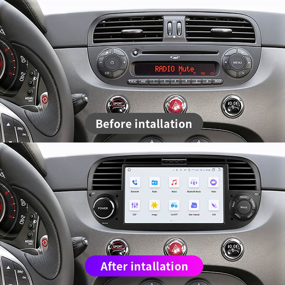Android Car DVD Player 7 Inch Auto Smart Touch Diamond Screen Double Din Car Stereo For Fiat 500 2007-2015 Carplay With GPS/Mp5