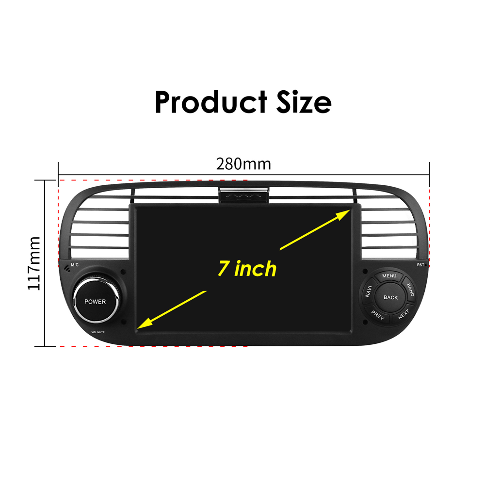Android Car DVD Player 7 Inch Auto Smart Touch Diamond Screen Double Din Car Stereo For Fiat 500 2007-2015 Carplay With GPS/Mp5