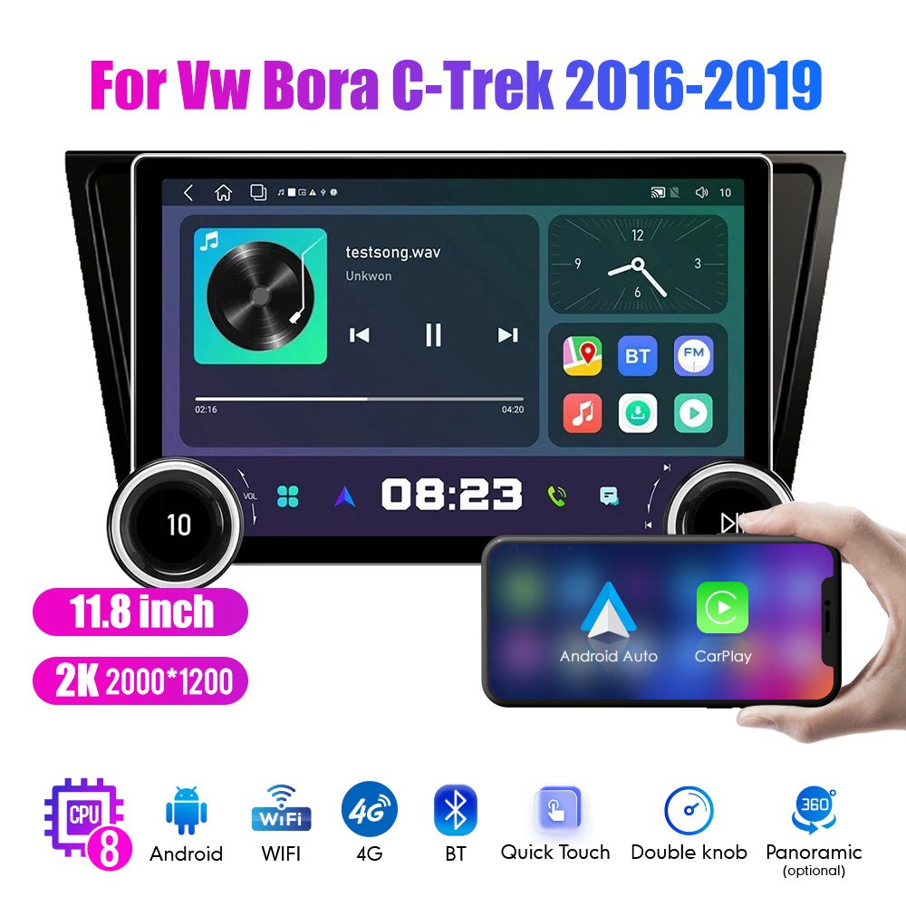 11.8Inch 2Din Android Car Radio For Vw Bora C-Trek 2016-2019 2K QLED Screen Car Stereo Car DVD Player Carplay Android Auto