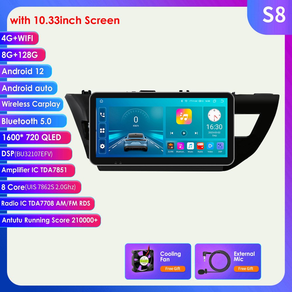 10.33 Inch android car dvd player for toyota corolla 2014 2015 2016 with navigation & gps 4g and apple car play