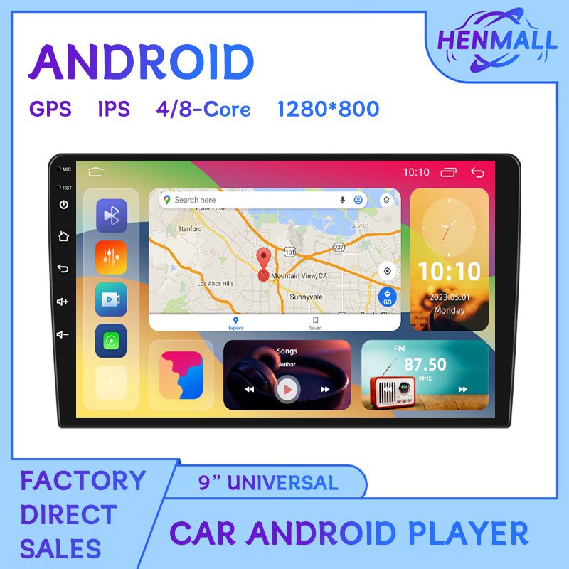 HENMALL 9" Universal 1280*800 IPS Screen 4 Core 1G+32G Car DVD Player Stereo Audio 2 Din Android Car Radio GPS Navigation