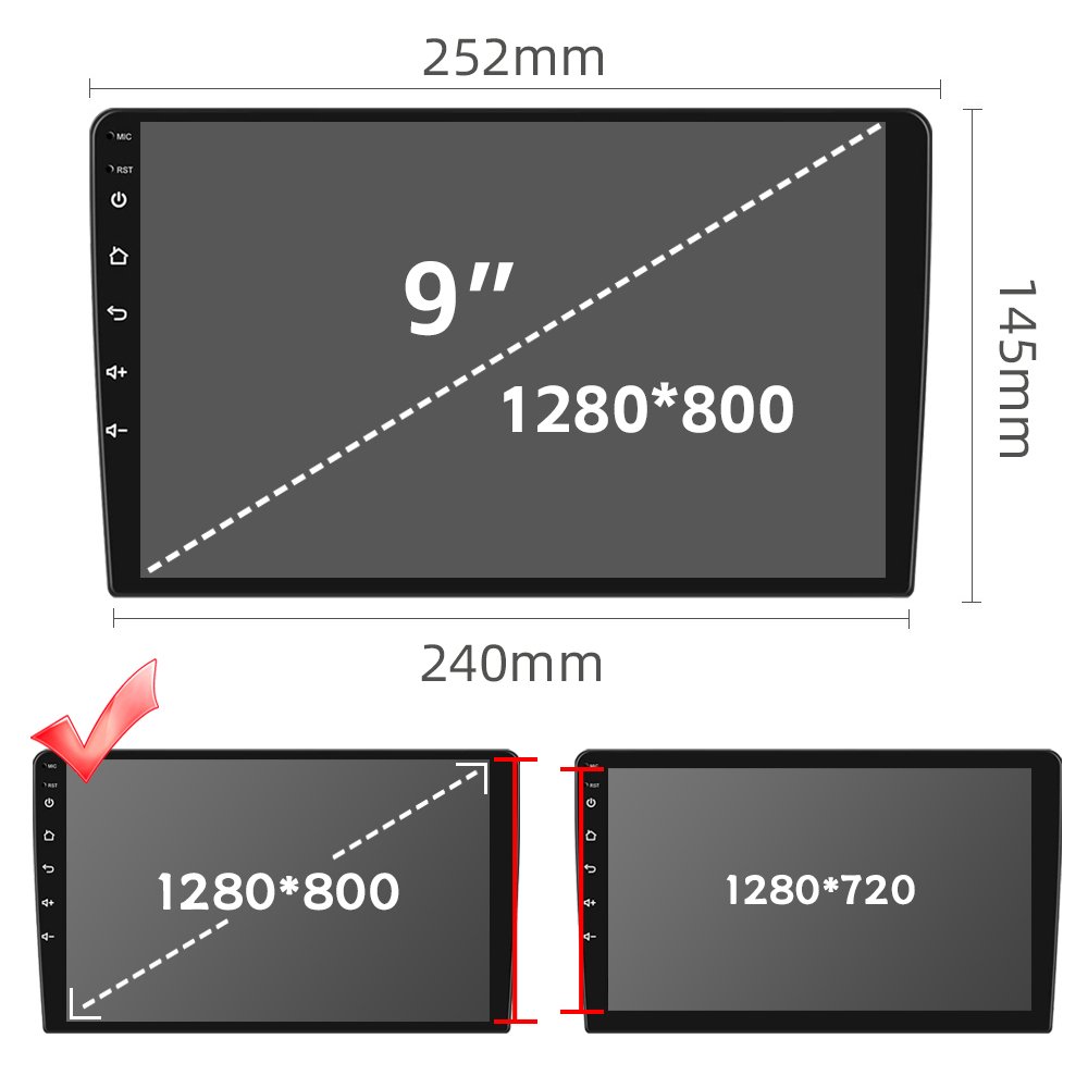 HENMALL 9" Universal 1280*800 IPS Screen 4 Core 1G+32G Car DVD Player Stereo Audio 2 Din Android Car Radio GPS Navigation