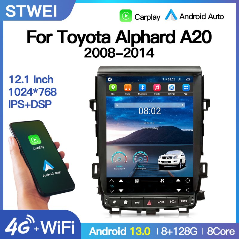 For Toyota Alphard ANH20 Elfa A20 2008-2014 Car Multimedia Player Bluetooth Audio Radio Carplay Android13.0 Auto Navigation GPS