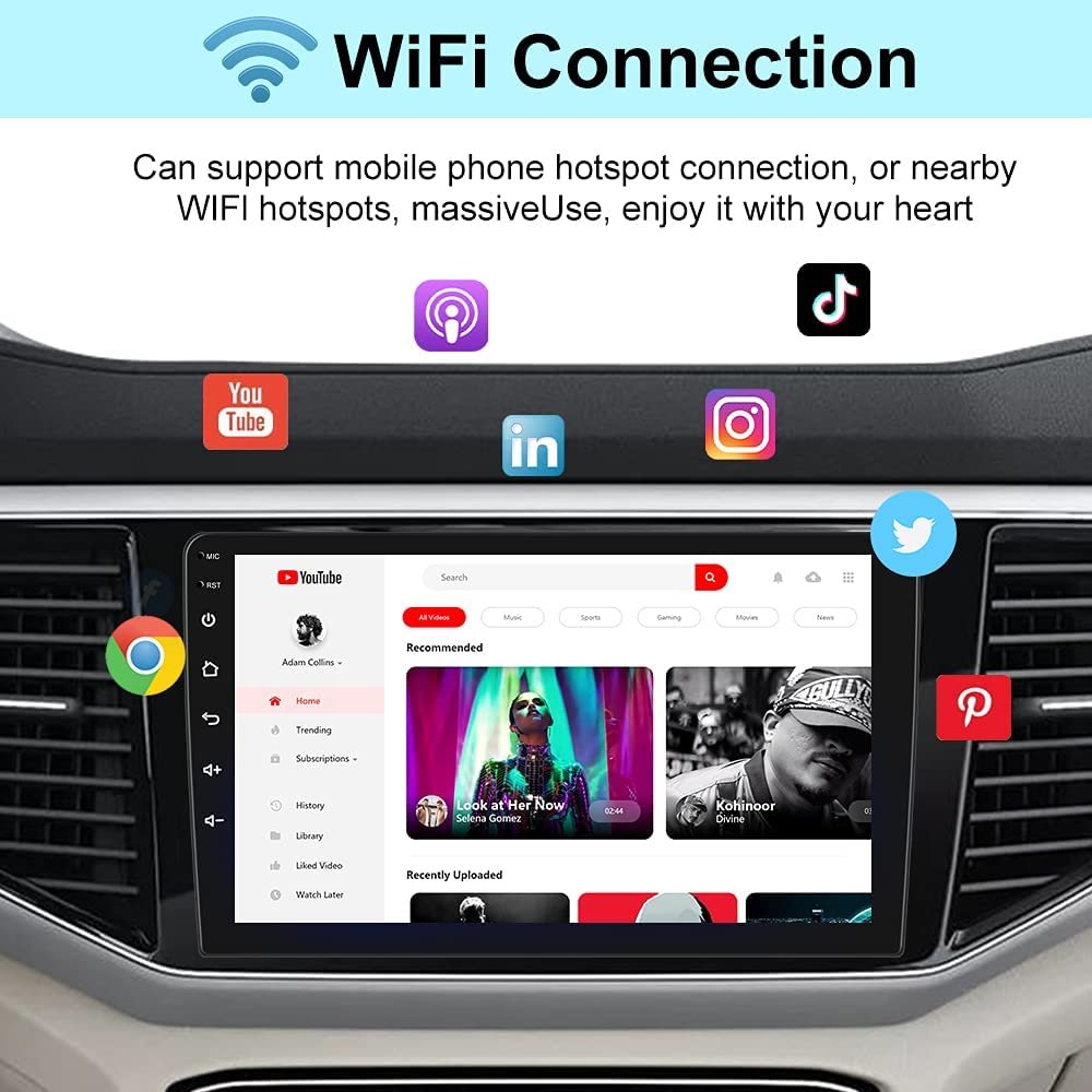 Podofo Android Car Stereo Double Din 10.1 Inch Touch Screen 2 Din Car Radio Video Autoradio GPS Navigation WIFI BT FM RDS