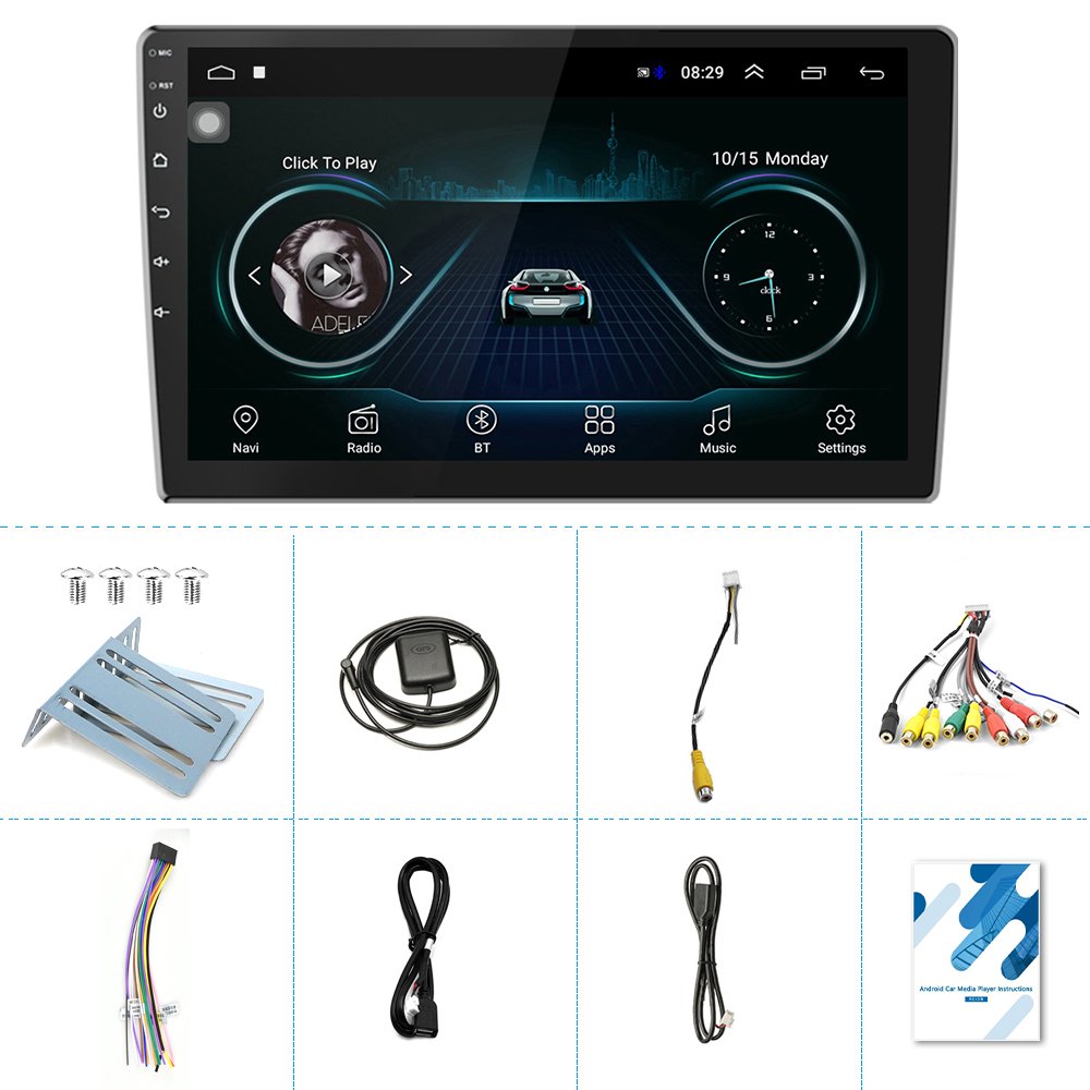 Podofo Android Car Stereo Double Din 10.1 Inch Touch Screen 2 Din Car Radio Video Autoradio GPS Navigation WIFI BT FM RDS