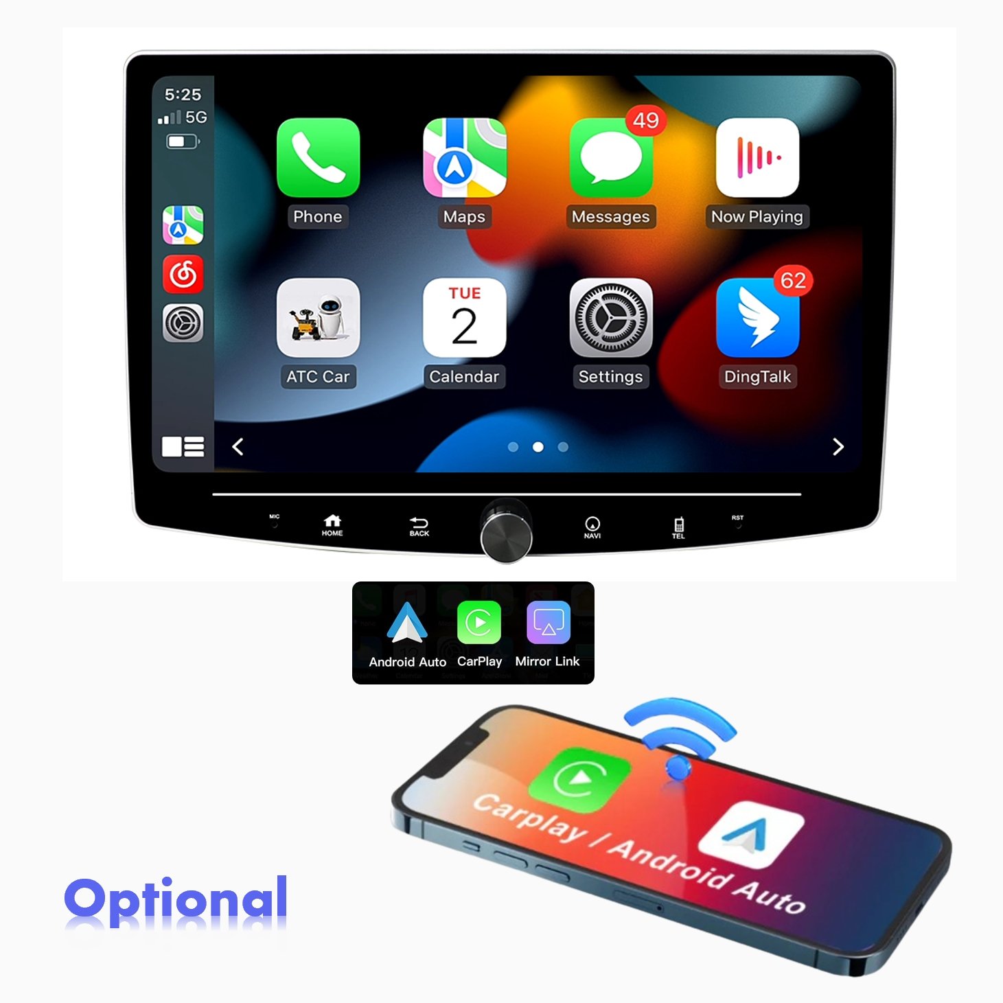 Zmecar 1 Din Android 13 Autoradio Car Radio Stereo Rotating 10 Inch Touch Screen Car Multimedia Video Player GPS Navigation