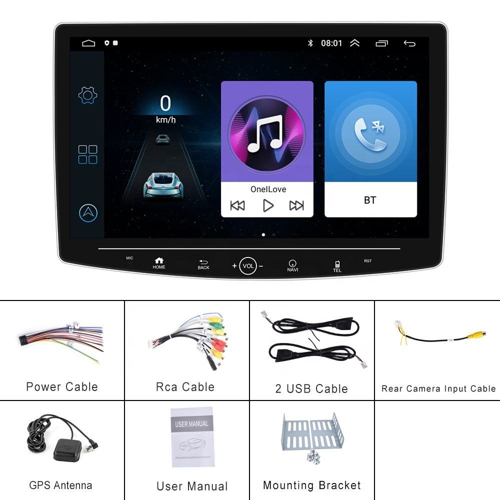 Zmecar 1 Din Android 13 Autoradio Car Radio Stereo Rotating 10 Inch Touch Screen Car Multimedia Video Player GPS Navigation