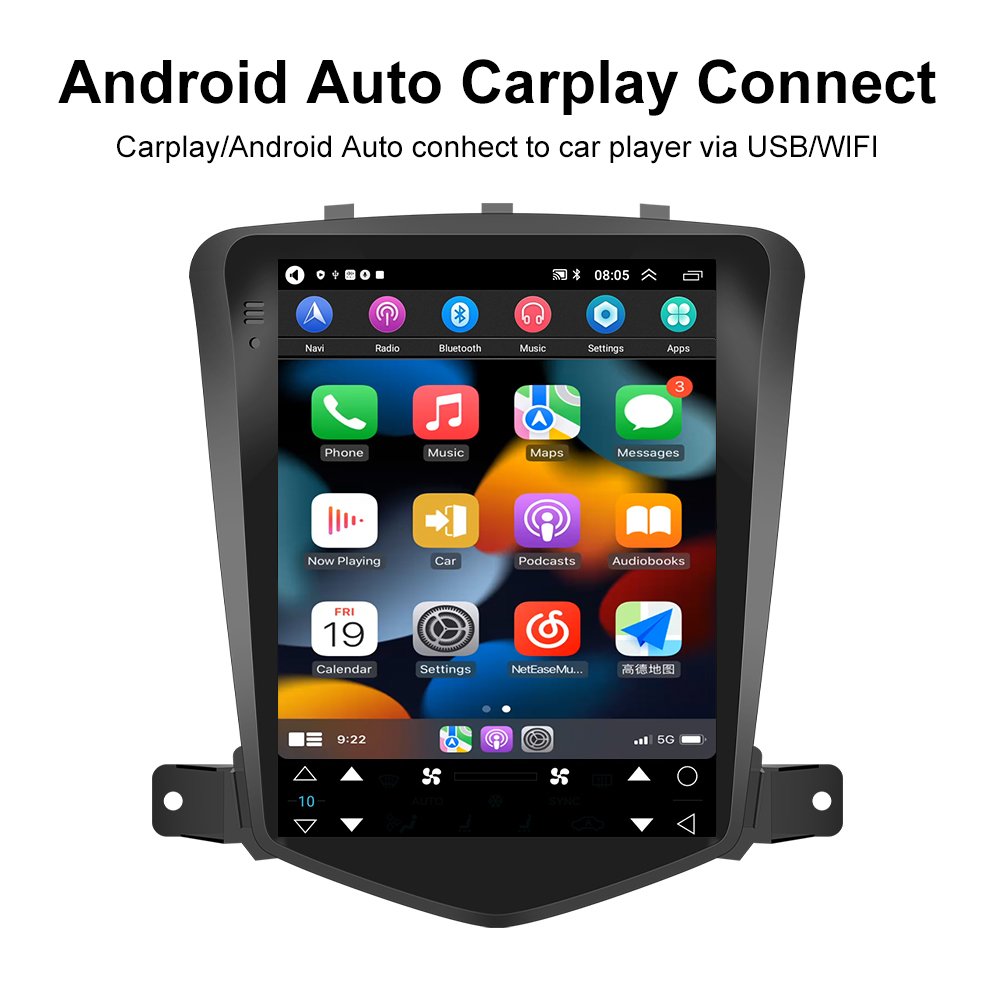 Podofo 9.7" Android Car Stereo 2+64G CarPlay & Android Auto For Chevrolet Cruze J300 2008-2012 Car Radio GPS WIFI Hifi FM RDS EQ