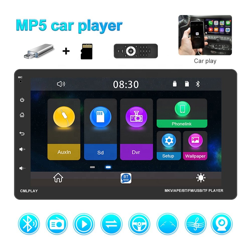 Podofo EU Stock Factory Price 9'' Car Radio Auto 1 Din Removable Screen CarPlay Stereo Video BT FM USB Car MP5 Play