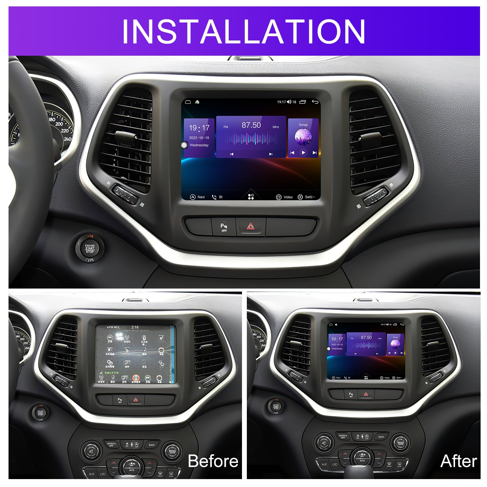 Podofo 8.4'' 8-Core Android Car Radio Stereo For Jeep Cherokee/Grand Commander 2017-2020 Carplay WIFI 4G GPS BT FM AM DSP IPS